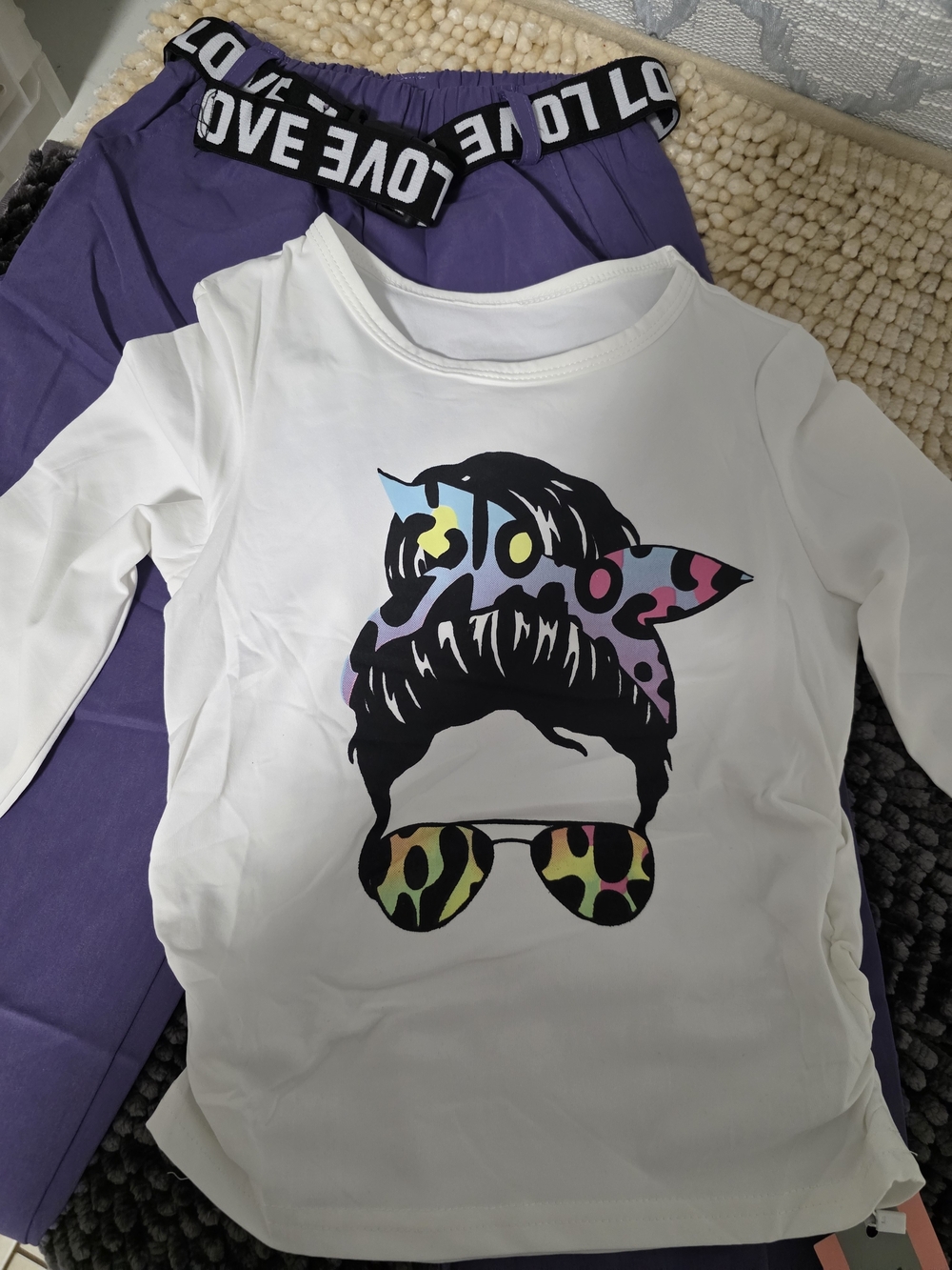 Love Set Girls White Long-Sleeve Graphic Tee And Pants